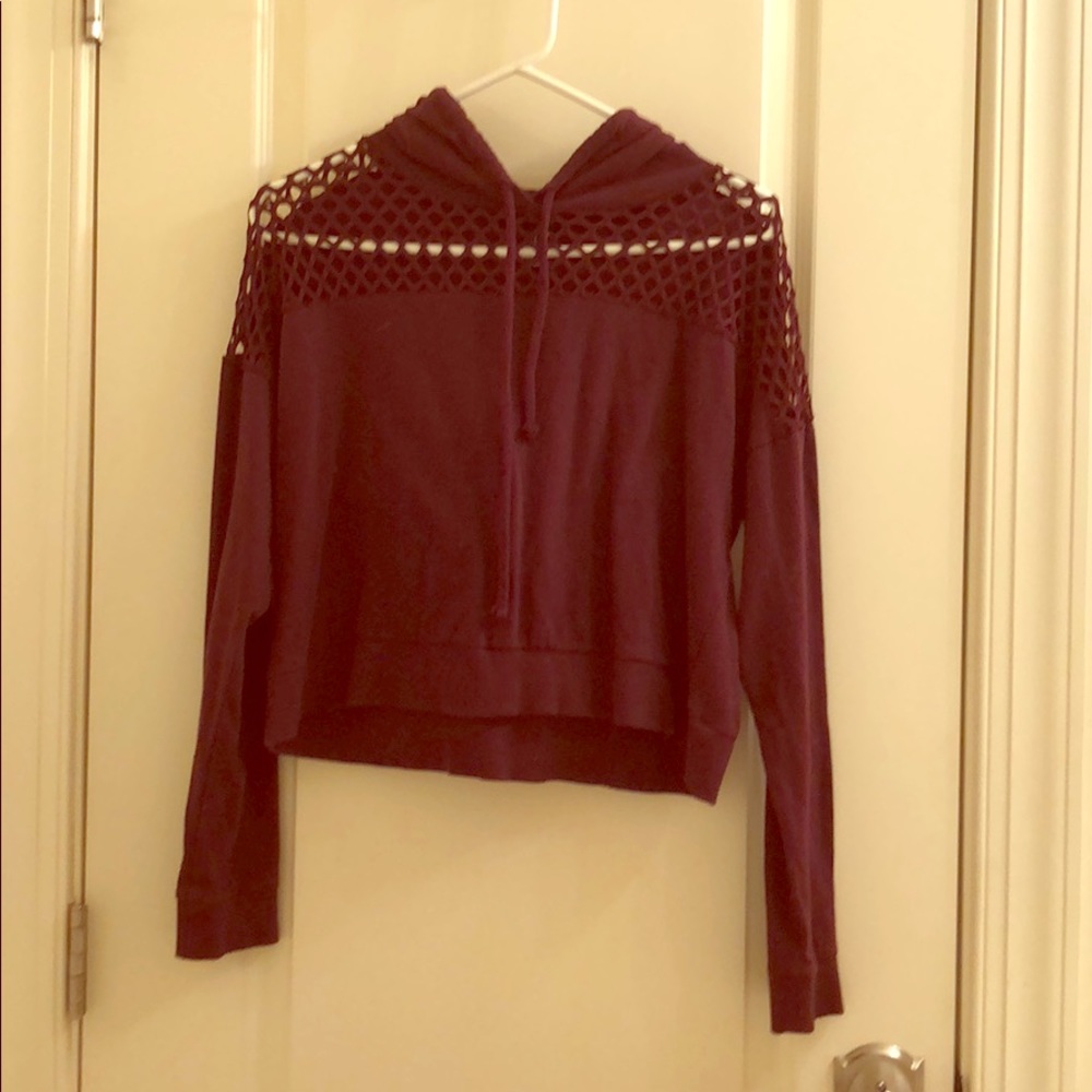 Purple/Dark Magenta Mesh Shouldered Cropped Hoodie